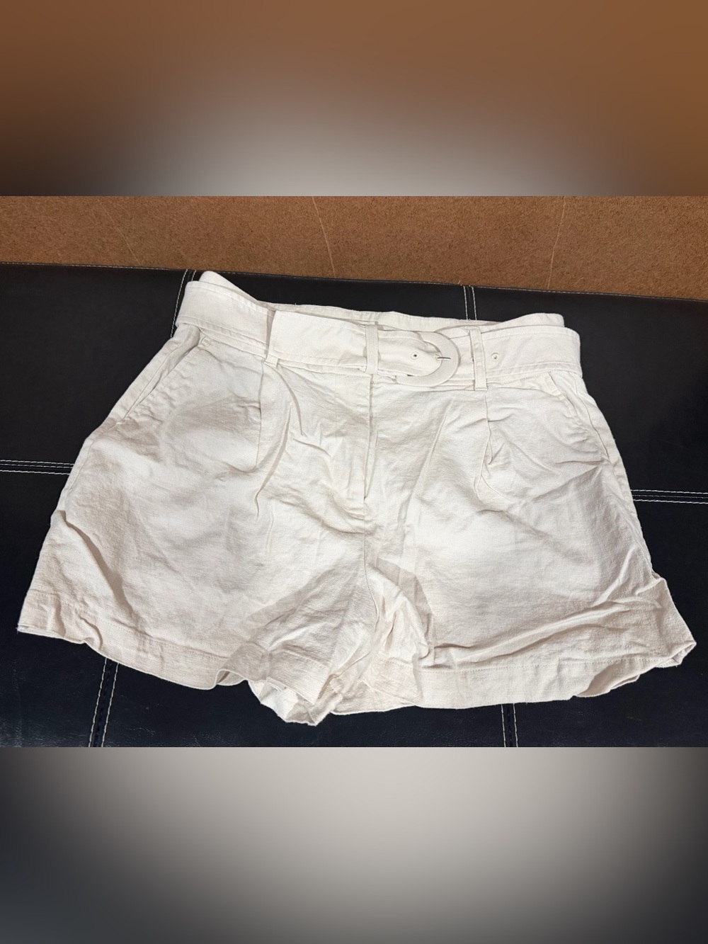Express Women’s High-Waist Belted Linen Blend Shorts - beige 10